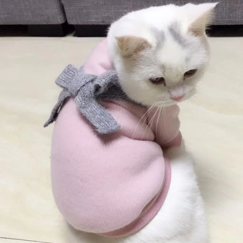 

Winter Warm Clothes For Small Cats Dogs Sweet Bow Tie Cat Knitted Sweater Coat Jackets Elegant Kitten Kitty Clothing Outfits