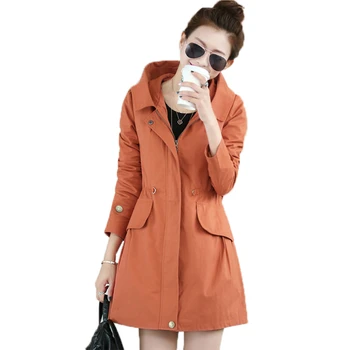 

Spring Autumn Trench Women Hooded Plus Size 4XL Casual Slim Trench Coat Female 4 Color Pockets Zipper Long Sleeve Outerwear O226