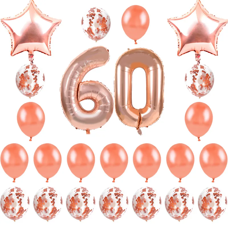 60th 70th 80th счастливый день рождения звезда розового золота конфетти 40 дюймов номер