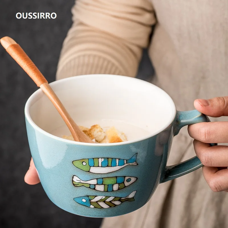 

OUSSIRRO 650ml Creative Ceramic Mug Special Slotted Cup Breakfast bowl Mug Home Office Fancy Gift for Tea Drinker