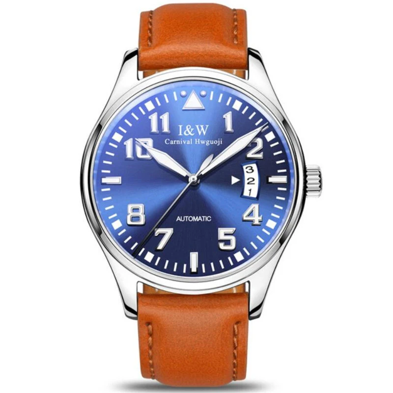 Швейцарские механические часы мужские карнавальные мужские часы в деловом стиле светящиеся наручные автоматические мужские часы водонепроницаемые Relogio Masculino - Цвет: Silver blue