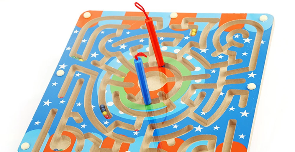 Magnetic Wand Wiggles and Worms Marbles Labyrinth Wooden Animal Maze Educational Kids Parenting Family Game Toys (13)