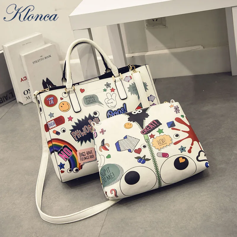 

Klonca Cute PU Leather Women Handbag Floral Prints 2019 New Design Freeshipping Composite Bag Large Capacity Cartoon
