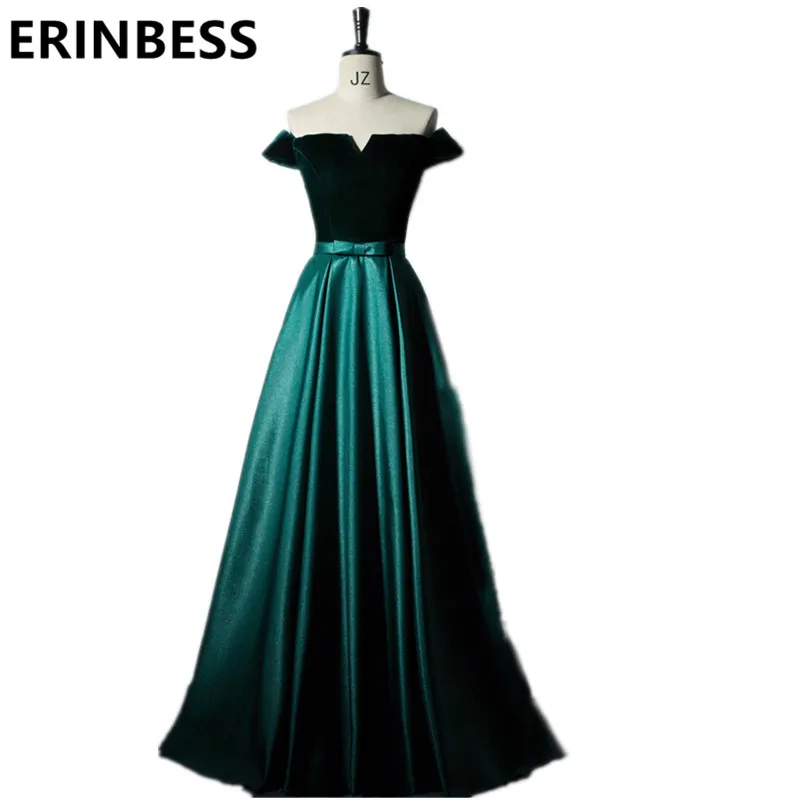 

Vestido De Festa 2019 Hunter Green Velvet Evening Dresses Boat Neck Sashes Long A Line Satin Women Formal Prom Party Gowns