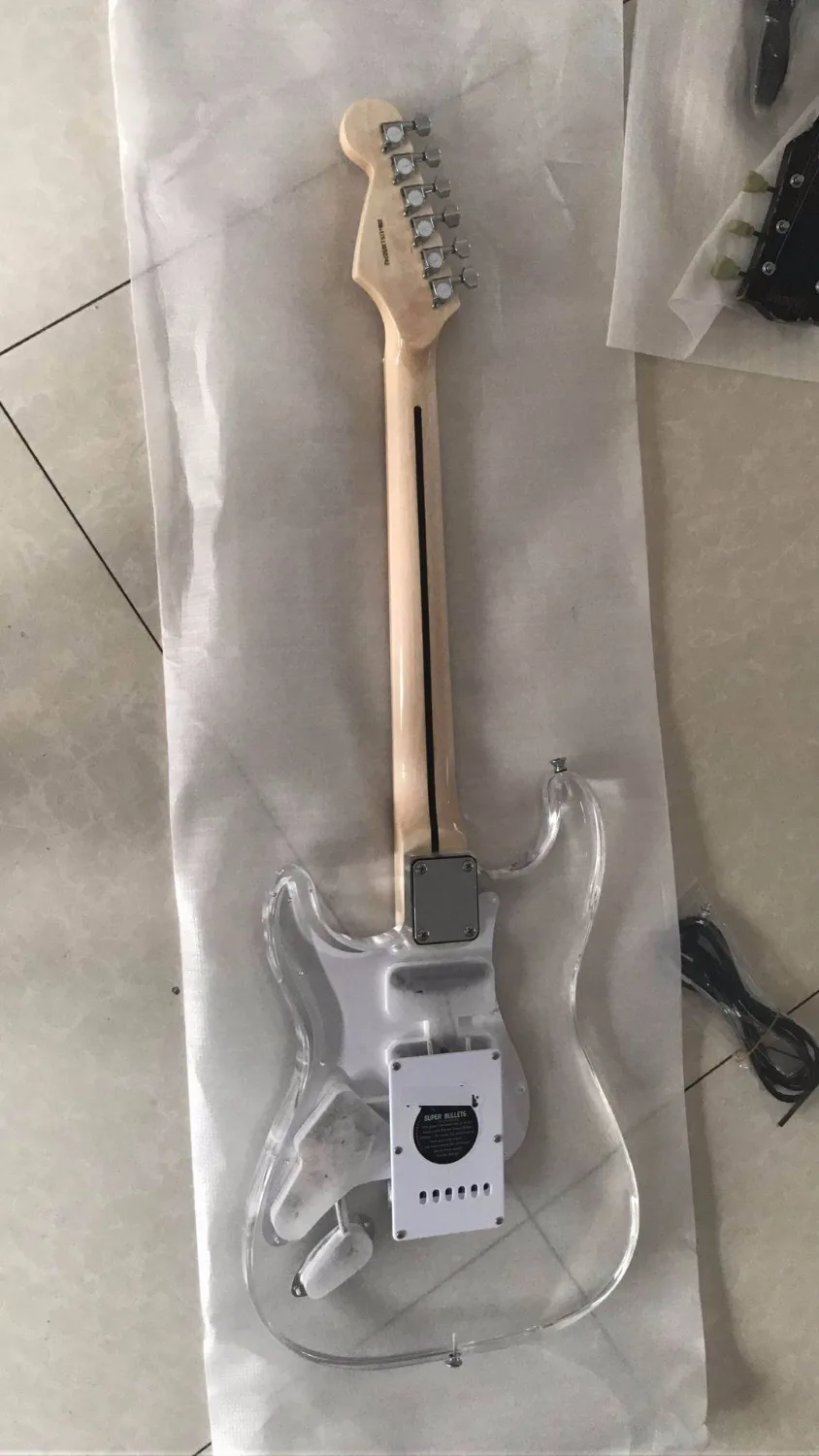 Wholesale Transparent Plexiglass Headless Electric Guitar Fdr STR Model 170625