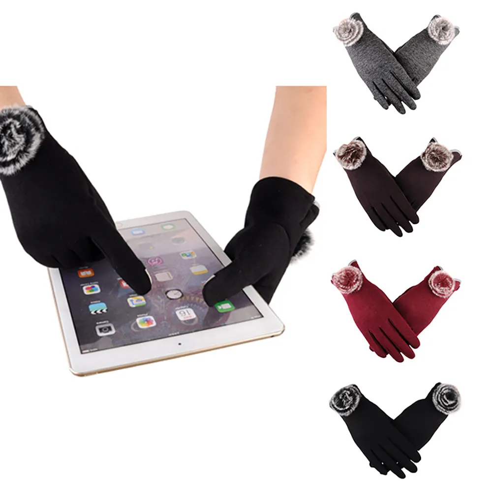 

New Style Women Female Gloves Women Fashion Plush Ball Winter Warm Gloves Ski Wind Protect Hands Women Winter Warm Gloves