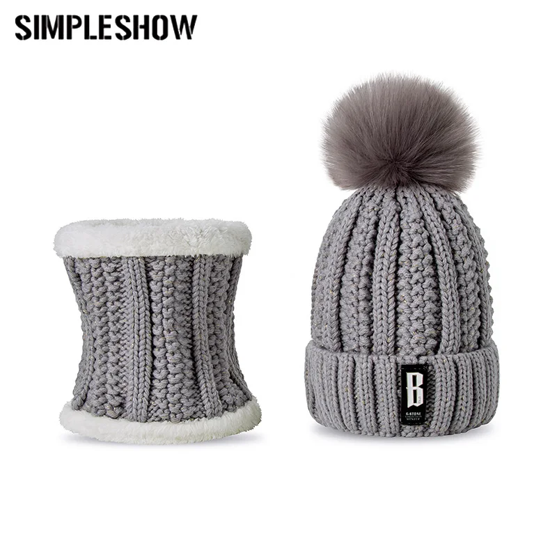 Fashion Pompoms Women Winter Hat Scarf Set Girls Boys Warm Knitted Caps Scarves Men Female Sets 2 Pieces Unisex Hats Scarves