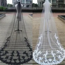 3 м собор свадебная фата один Слои кружевная Фата невесты в черный, белый цвет слоновой кости