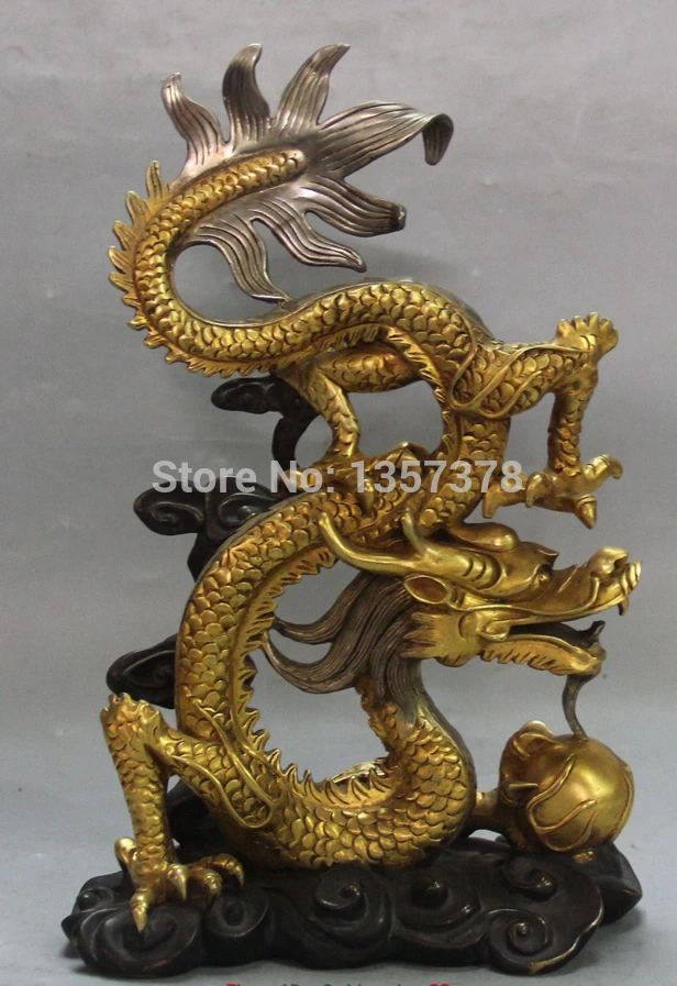 

shitou 00364 10" Chinese Purple Bronze 24K Gold Pure Silver Animal Dragon drama Pearl Statue discount 30% (C0324)