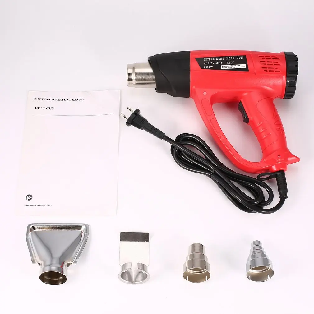 

2000W Electric LCD Hot Air Heat Gun Temperature Fan Adjustable Shrink Wrap Paint Stripper Dissolving Rework DIY Tool + Nozzle
