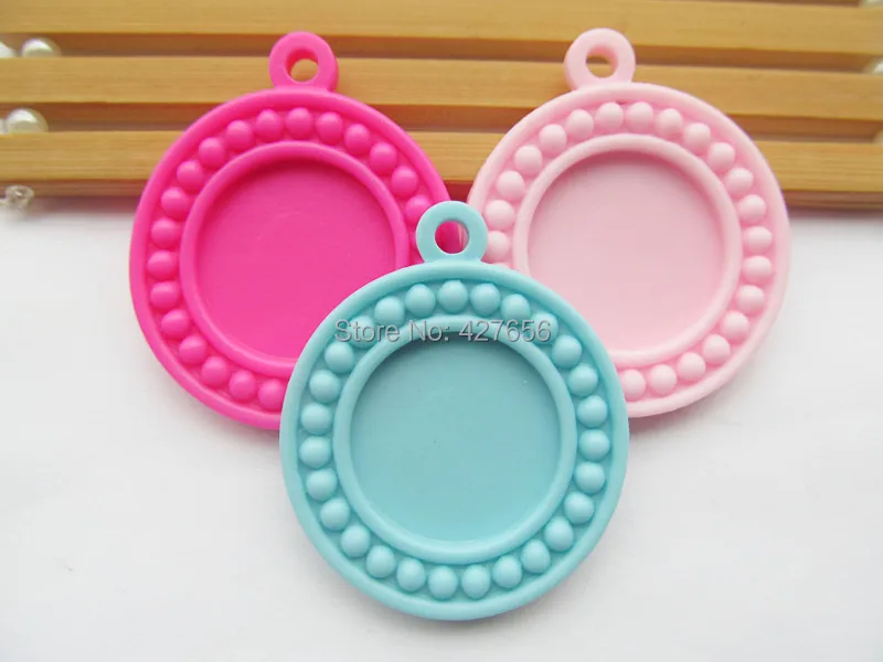 

30pcs Pink/Hot Pink/Light Blue Flatback Resin Round Charm Finding,Beads Border Base Setting Tray Bezel, for 25mm Cabochon/Cameo