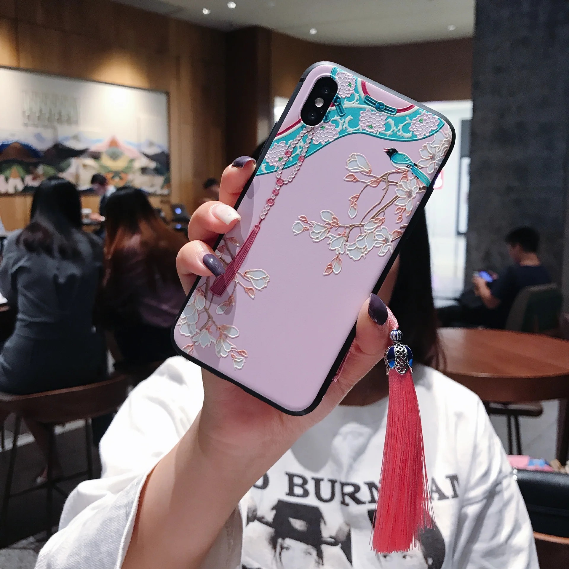 Китайский стиль тисненый чехол для телефона с кисточкой для iPhone 11 Pro Max XS MAX XR мягкая задняя крышка для iPhone X 8 7 6S 6 Plus Coque - Цвет: 3