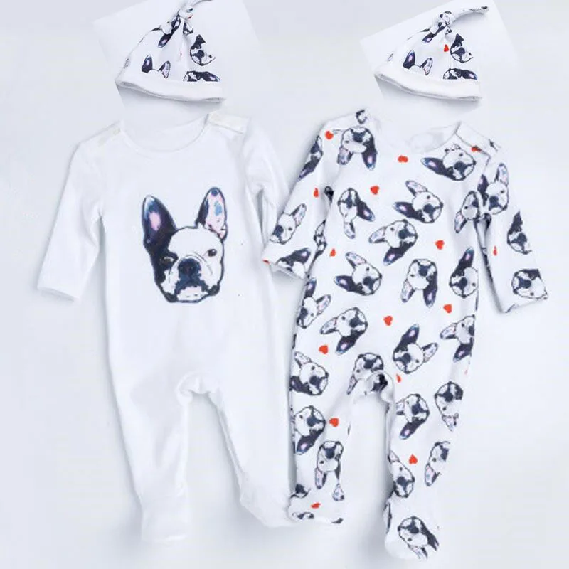 

Baby girl Rompers Newborn Boys Romper Girls Clothes Dog Print Infant Baby Clothing 2019 Long Sleeved Jumpsuit With Hat