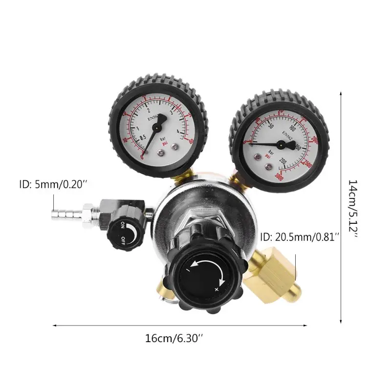 CO2 Regulator Keg Beer Regulator with Pressure Relief Valve for Gas 0-3000PSI(Dual Gauge) Carbon Dioxide Reducer