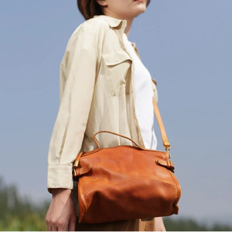 AETOO New ins retro literary leather handbag shoulder diagonal package blue handmade leather port wind bag