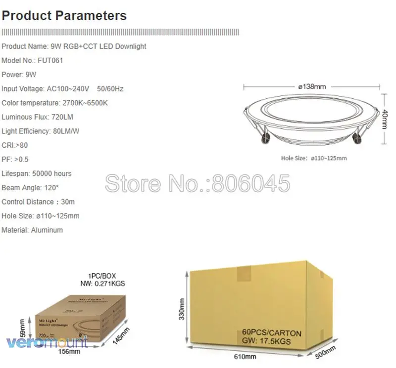 Milight 6W 9W 12W 15W 18W 25W RGB+CCT LED Downlight Ceiling Spotlight AC110V 220V FUT060 061 062 063 064 065 066 068 069
