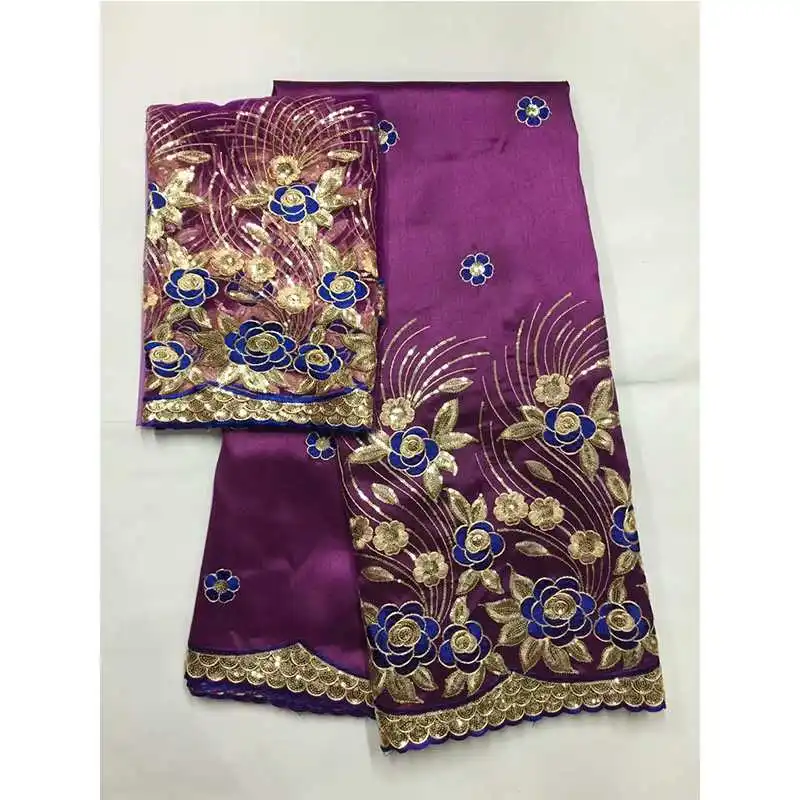 

New African George Fabric High Quality Indian blue Raw Silk George Wrappers Nigerian Lace Fabrics Set for Women Party Wedding