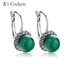 K s Gadgets Jewelry Green CZ Earrings Silver Color Opal Stone Rhinestone Earrings for Women Austrian
