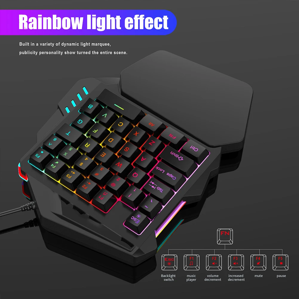 

35 Keys USB Portable ABS Wired Accessories Numeric Keypad Non Slip LED Backlight Mini Left One Handed Game Keyboard