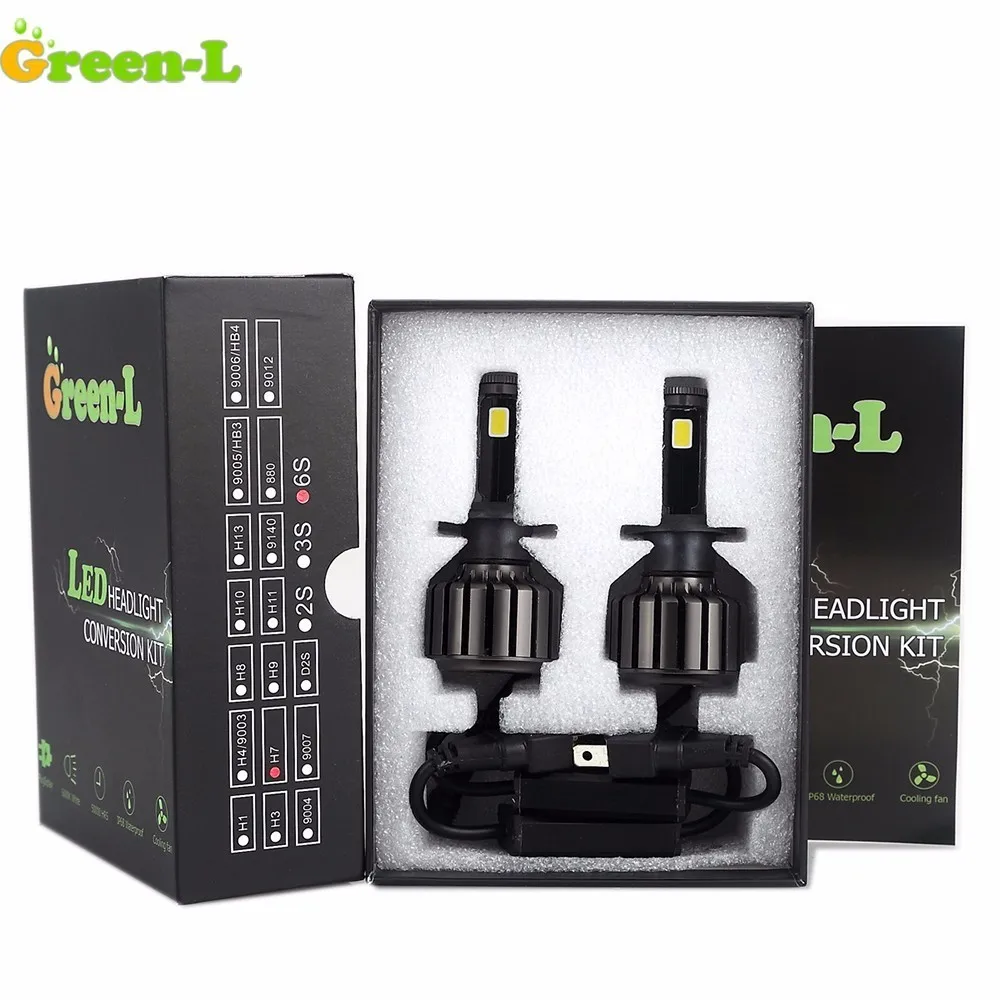 Green L LED Car Lights 90W 9000LM headlight H1 H3 H4 H7 H10 LED 9005 9006