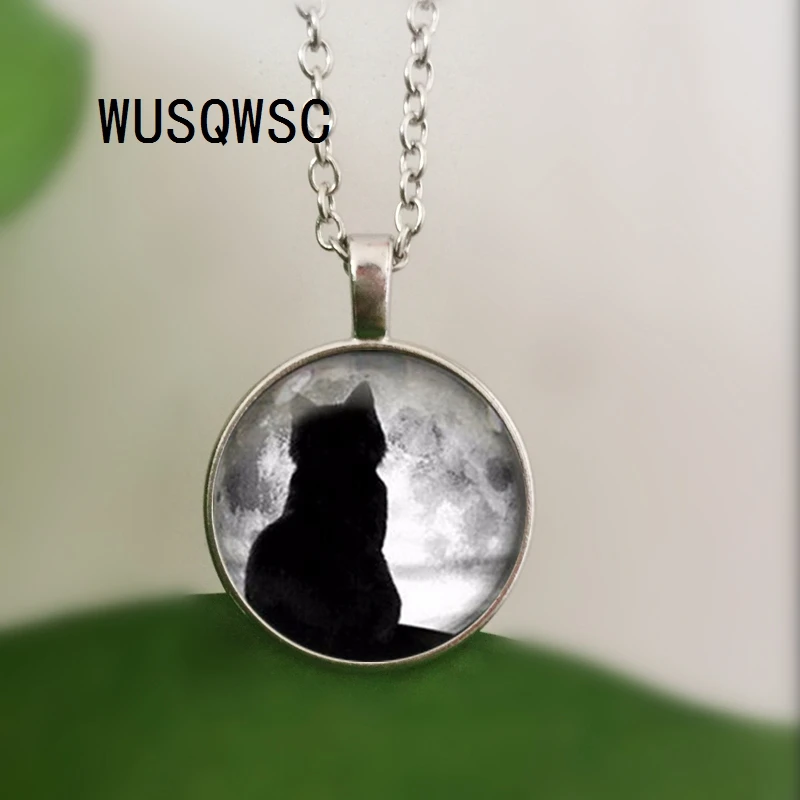Wusqwsc Новые cat стекло подвеска ожерелье амулеты кабошон серебро цепочка Цепочки и