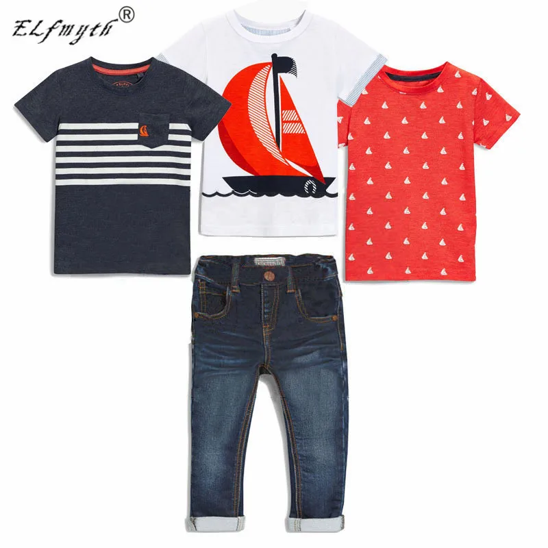 

4pcs/Set 2019 Children Clothing Sets Kids Boys Clothes Conjunto Infantil Roupa Menino Baby Boy Tshirt + Denim Pants Ouftits New