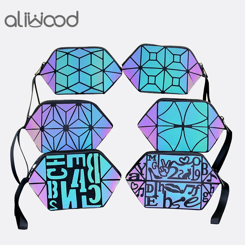 

aliwood 2019 New Luminous Geometric Cosmetic bag Clutch Brands Folding Hobos Storage bag Shell Wash bag Makeup Case Toiletry Bag