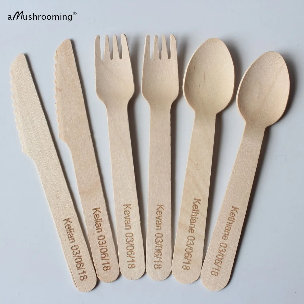 25 Birthday Wooden Cutlery Set Disposable Spoons Forks Knives