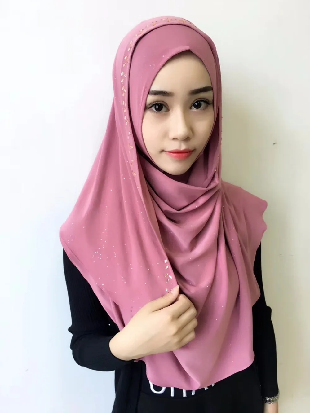 H1201a popular big size lycra instant amira hijab scarf with glitters