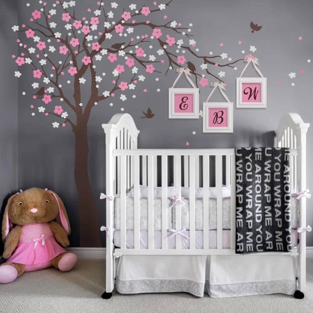 Cherry Blossom Tree Wall Decals Baby Room Nursery Large Tree With Flowers Wall Stickers For Kids Room Vinyl Wall Tattoo A401 Blossom Tree Tree Wall Decalwall Decals Aliexpress