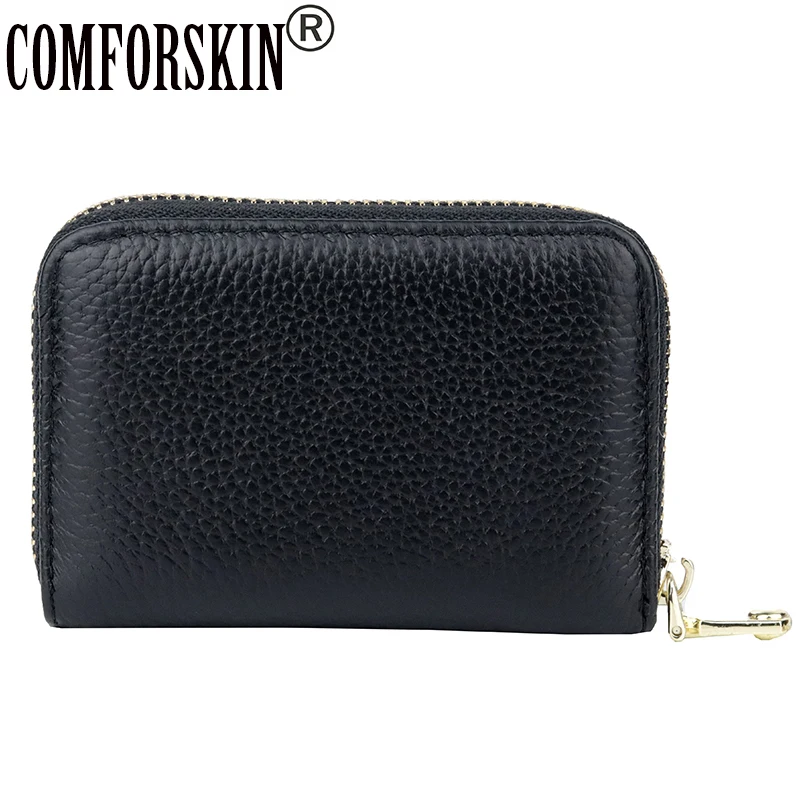 

COMFORSKIN Guaranteed Genuine Leather Brand Designer ID Card Case Unisex Credit Card Holders 2018 Large Capacity Card Wallets