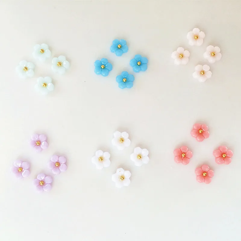 50pcs/pack Japan Korea Nail Art Parts Charms Decos 6mm Candy Color Resin Five Pastel Flowers 3D DIY Accessories Sticker Tools 3