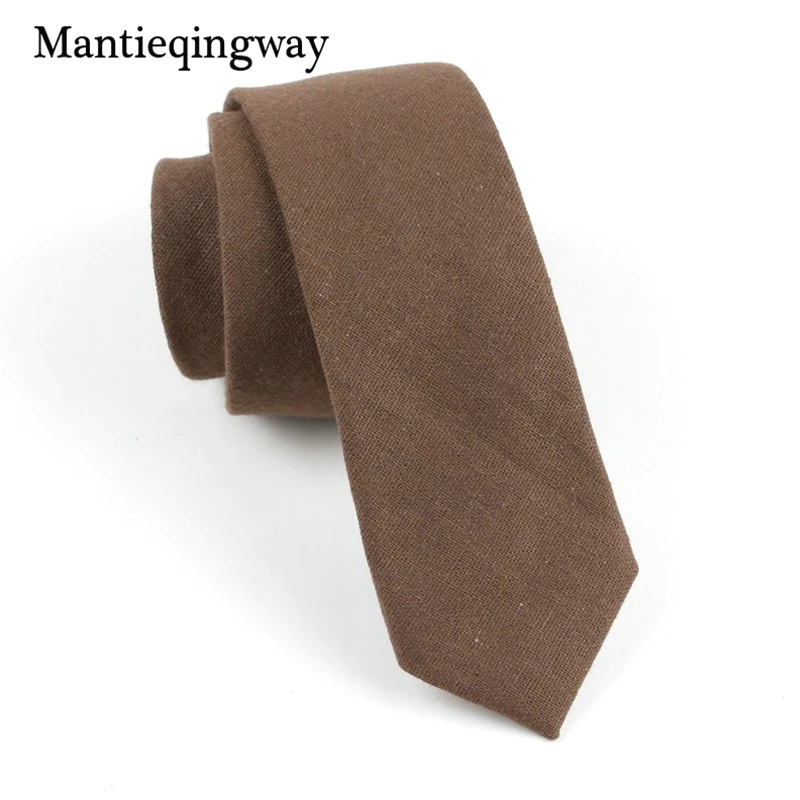 Mantieqingway 6 см узкая Шея Галстуки для мужчин хлопок сплошной цвет черный галстук для свадьбы 6 см гравата, тонкий мужской галстук