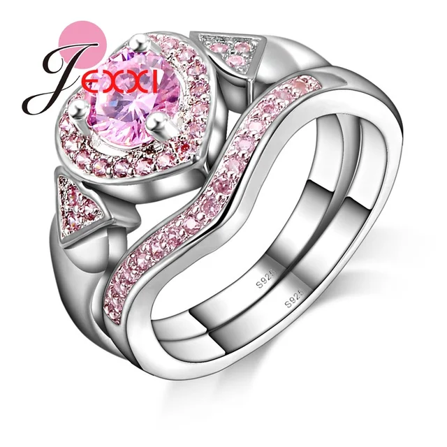 Jei Fashion Pink Cubic Zirconia Wedding Rings Set For Jei Fashion Pink Cubic Zirconia Wedding Rings Set For Women 925 Sterling Silver Engagement Proposal