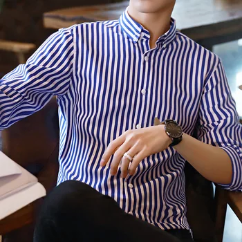 

Striped shirt male big yards students men and five points short sleeve shirts