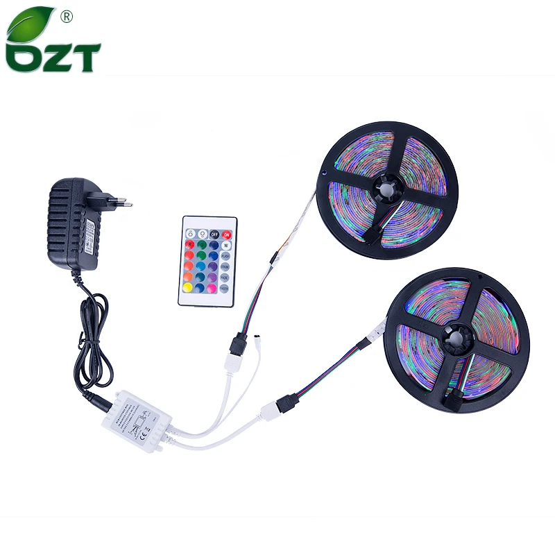 Светодиодная лента RGB 5 м 10 м(2*5 м) SMD 3528 2835 Светодиодный Светильник ИК-пульт дистанционного управления 12 В адаптер питания гибкий светильник светодиодный ленточный домашний декор