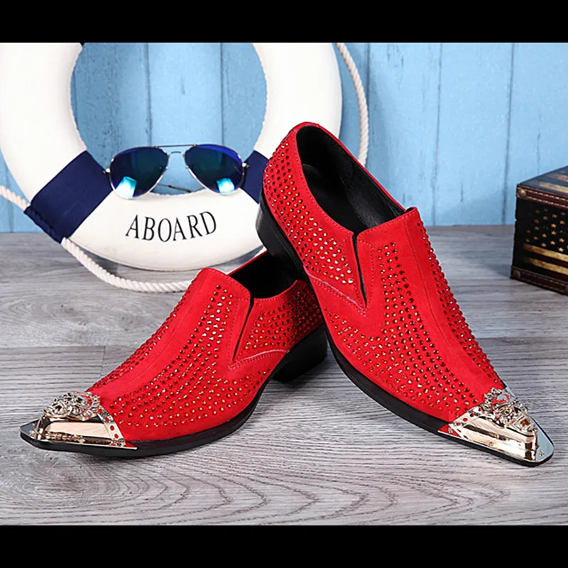 Mens Metal Pointy Toe Leather British Casual Shoes British Bead Dress Boot 38-46