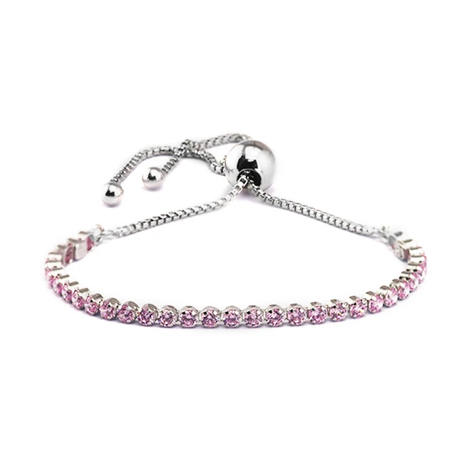 100 925 Sterling Silver Jewelry Sparkling Strand Bracelets With 100 925 Sterling Silver Jewelry Sparkling Strand Bracelets With Pink Cubic Zirconia Free Shipping