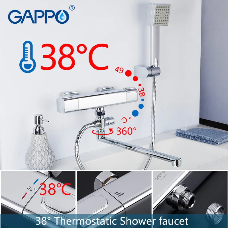 US $63.90 GAPPO Shower Faucet chrome bathroom shower wall mounted thermostat bathtub faucets brass bath taps shower mixer griferia