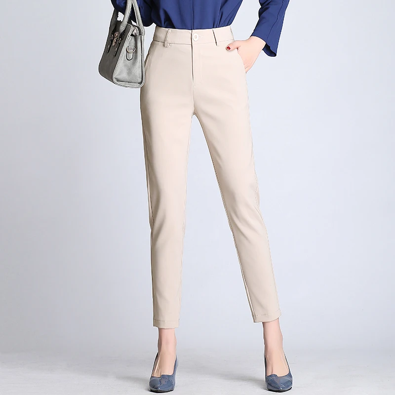 

2019 OL Style Women Pencil Pant Zipper Pockets Black Female Suit Pants Casual Solid Women Trousers Formal Pants Pantalon