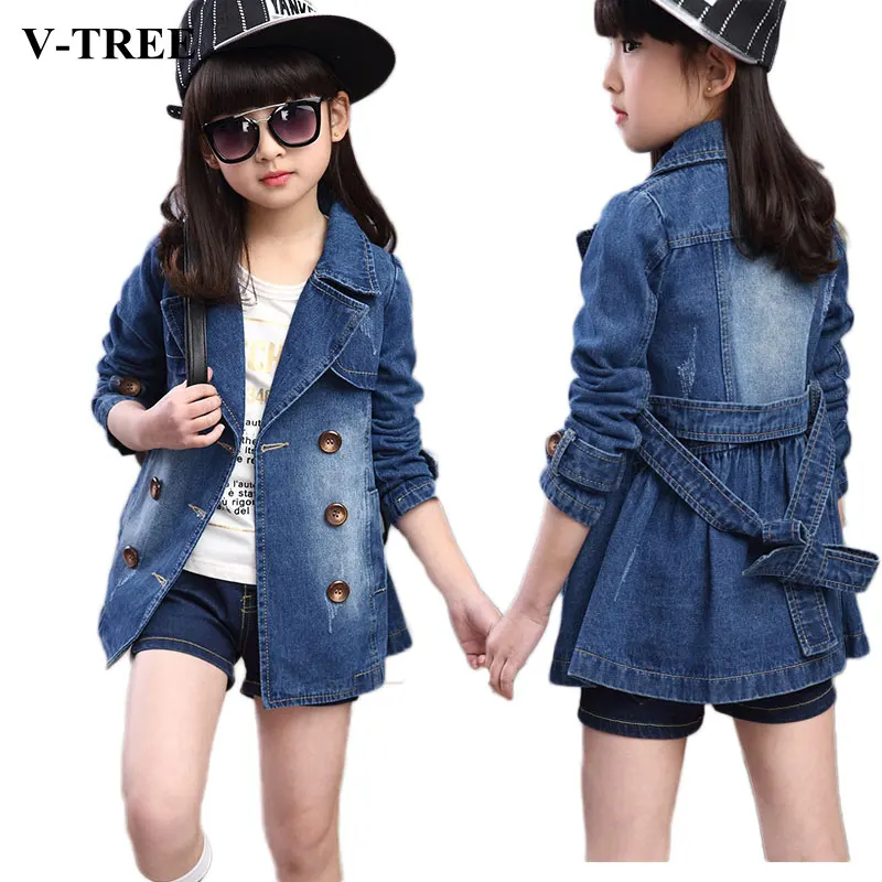 

V-TREE Spring Jacket For Girls Denim Girls Winter Coat Blue Children Outerwear Teenager Windbreaker