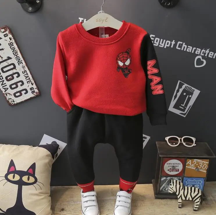 

2016 Winter and autumn children new boys warm pullover thickening fleece leisure two-piece suit boy 2pcs clothes sets