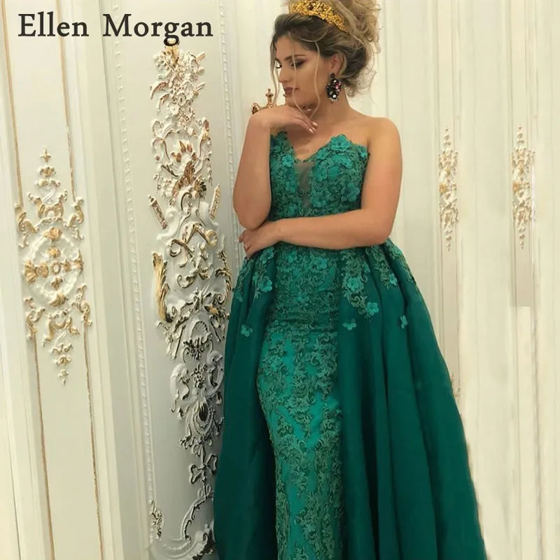 Saudi Arabië Mermaid Avondjurken 2019 Dubai Kaftan Lace Groen Tulle Floor Lengte Afneembare Rok Partij Jassen voor Vrouwen Dragen Saudi Arabië Mermaid Avondjurken 2019 Dubai Kaftan Lace Groen Tulle Floor Lengte Afneembare Rok Partij Jassen voor Vrouwen Dragen
