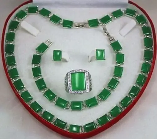 

new green jadeite Bracelet/ Earrings /Ring / Necklace Set Handcrafted Jewelry AAA