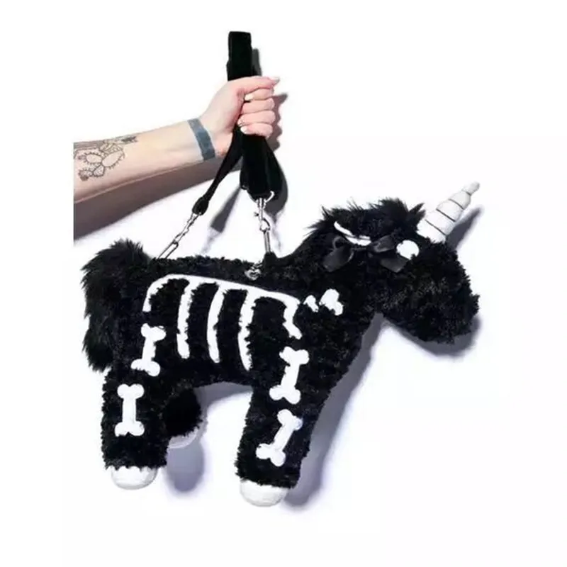 

Milk bear 2018 Dark punk style personality fashion dark trends plush unicorn modeling shoulder bag ladies handbag messenger bags