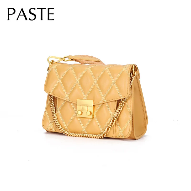 

2019 Natural Cow Leather Women's Handbag Chain Shoulder Bag Diamond Lattice Design Small Ladies Messenger Bag Elegant