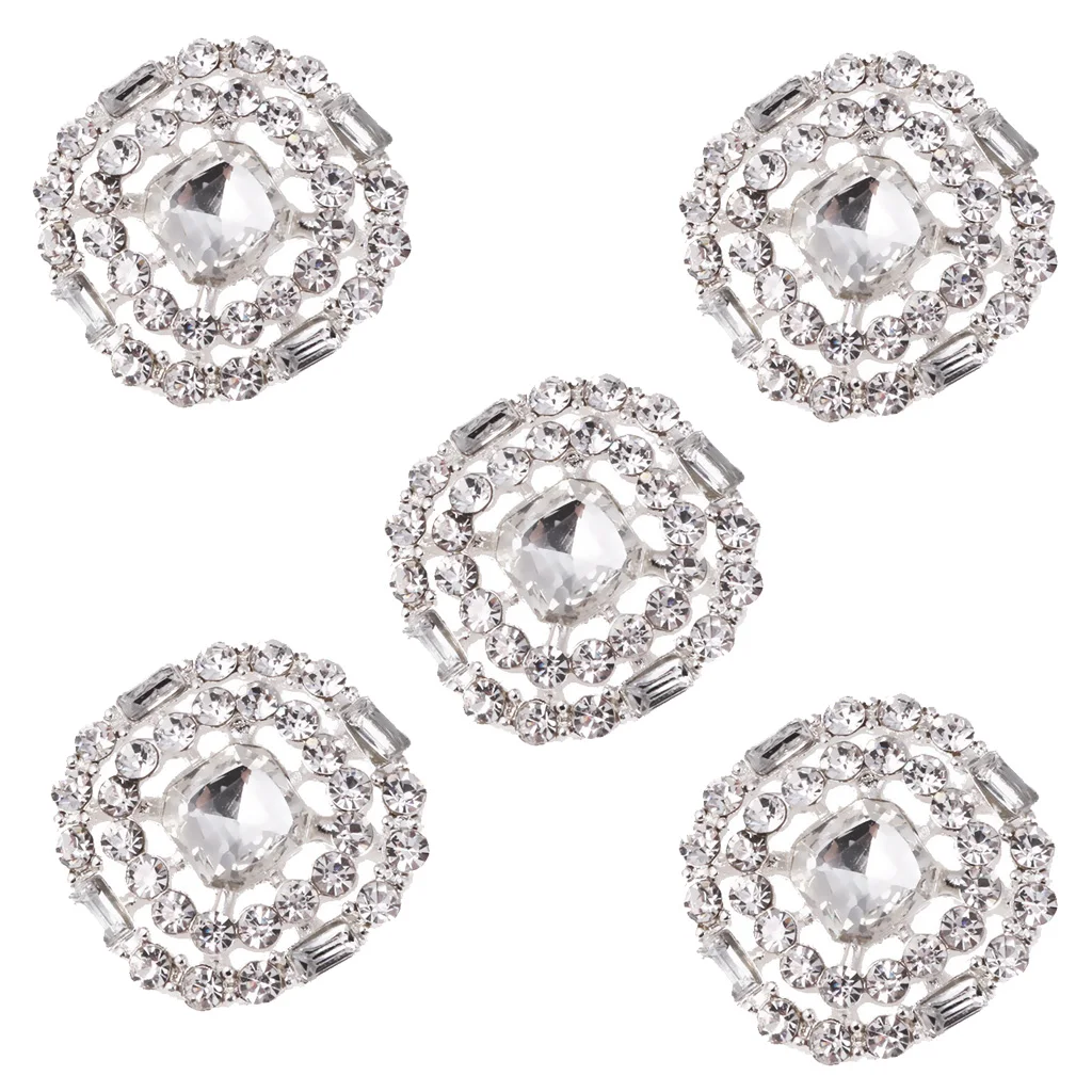 5x 23mm Sparkly Crystal Round Shank Buttons Sewing on Clothes Dress Wedding Decoration DIY for Doll Clothes Scrapbooks Gift Box