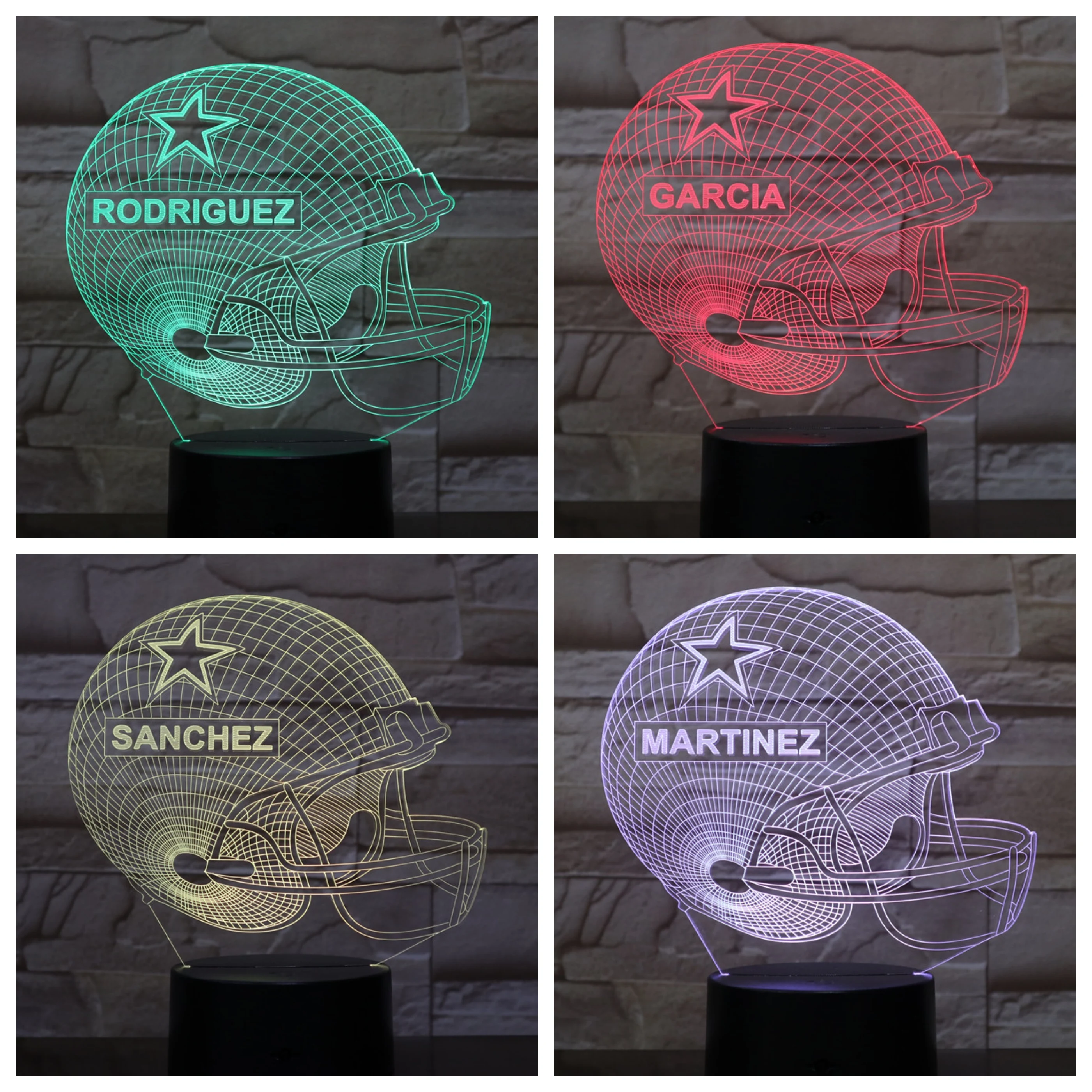 

3d Led Night Light Usb Dallas Cowboys Player Name Customize Football Helmet Lampara Kids Gift Color Changing Table Lamp Bedroom