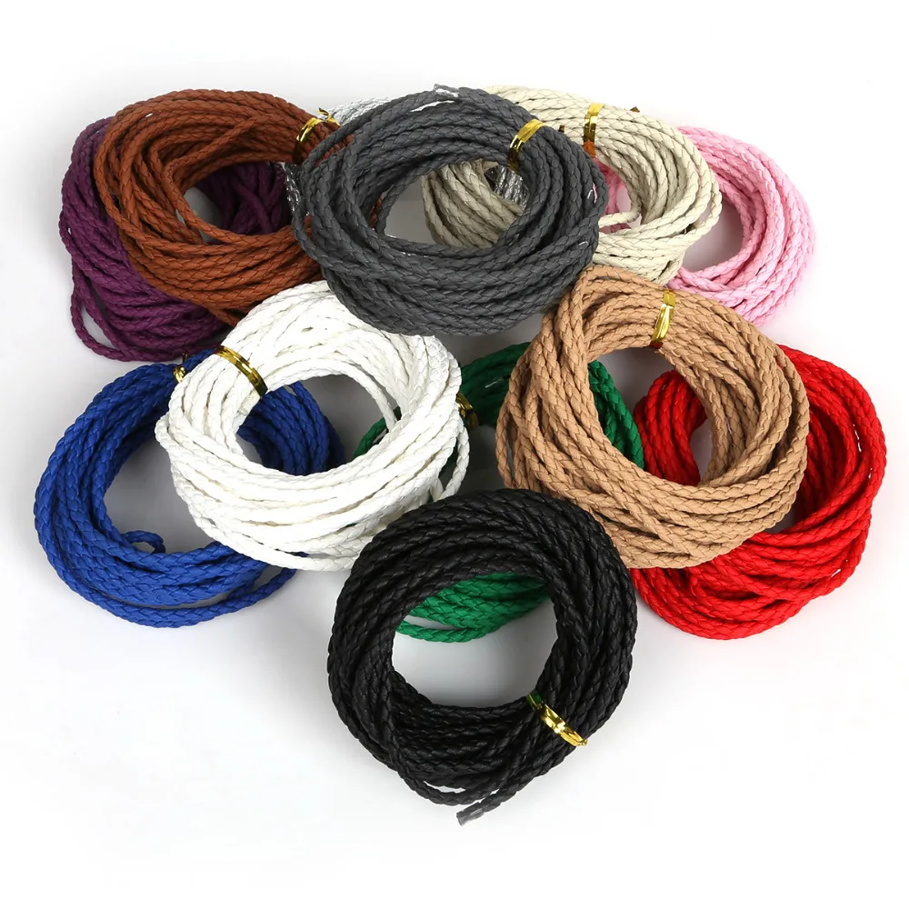 3mm 5meter/lot 12 Color Faux Leather Cord Round Braided PU Leather Cord Rope String for DIY Jewelry Bracelet Craft Making|braided rope cord|braided cord ropecolored rope - AliExpress