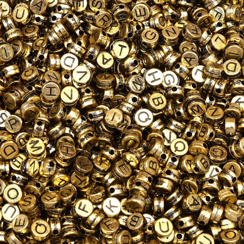 

200Pcs Mixed Golden Letter Acrylic Beads 7mm For Jewellery Marking Loose Spacer Beads Bracelet Necklace Charm Jewelry Finding
